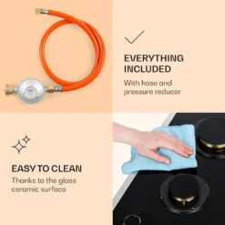 Klarstein Goldflame Domino Prime Gaskochfeld , 2-flammig Messing-Brenner , 4,2 KW, Glaskeramik , Inklusive Schlauch Und Druckminderer -Küchen Profi ce8498232d6917f5040cc08f6fdcf380