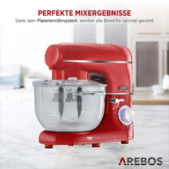 AREBOS 6-in-1 Küchenmaschine 1500W, Fleischwolf, Blender, Nudelmaschine, Knetmaschine Mit Edelstahl-Schüssel 5,5 L, Rot -Küchen Profi d0c96e07f4a143cbf0f357410e18f9ff