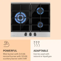 Klarstein Alchemist 3 Gaskochfeld , 6,2 KW , 3-flammig Aluminium-Brenner , Glaskeramik , Elektrische Zündung , Inkl. Schlauch Und Druckminderer -Küchen Profi d1b432ef6a64ff33d433fdd92d852cea