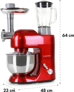 Klarstein Lucia Rossa Küchenmaschine Mixer (1200 Watt, 5 Liter Rührschüssel, Fleischwolf, Saftpresse ) - Rot -Küchen Profi d1cf3ea8145cd3e55403758b128590b3