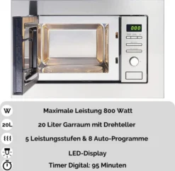 PKM Einbau Mikrowelle Microwellengerät Mikrowellenherd MW820-EBM Edelstahl 800 W -Küchen Profi d395fab441f8fa981fcfdfdd37485853