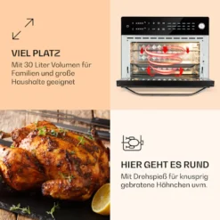 Klarstein Vigor Air Heißluftfritteuse XXL - Airfryer Mit 1800 W - 30 Liter - 18 Programme - Ober- Und Unterhitze - Digitales Bedienfeld Mit Touchscreen - Edelstahl -Küchen Profi d3b9c3415cb0ced4db9c442daea2c315