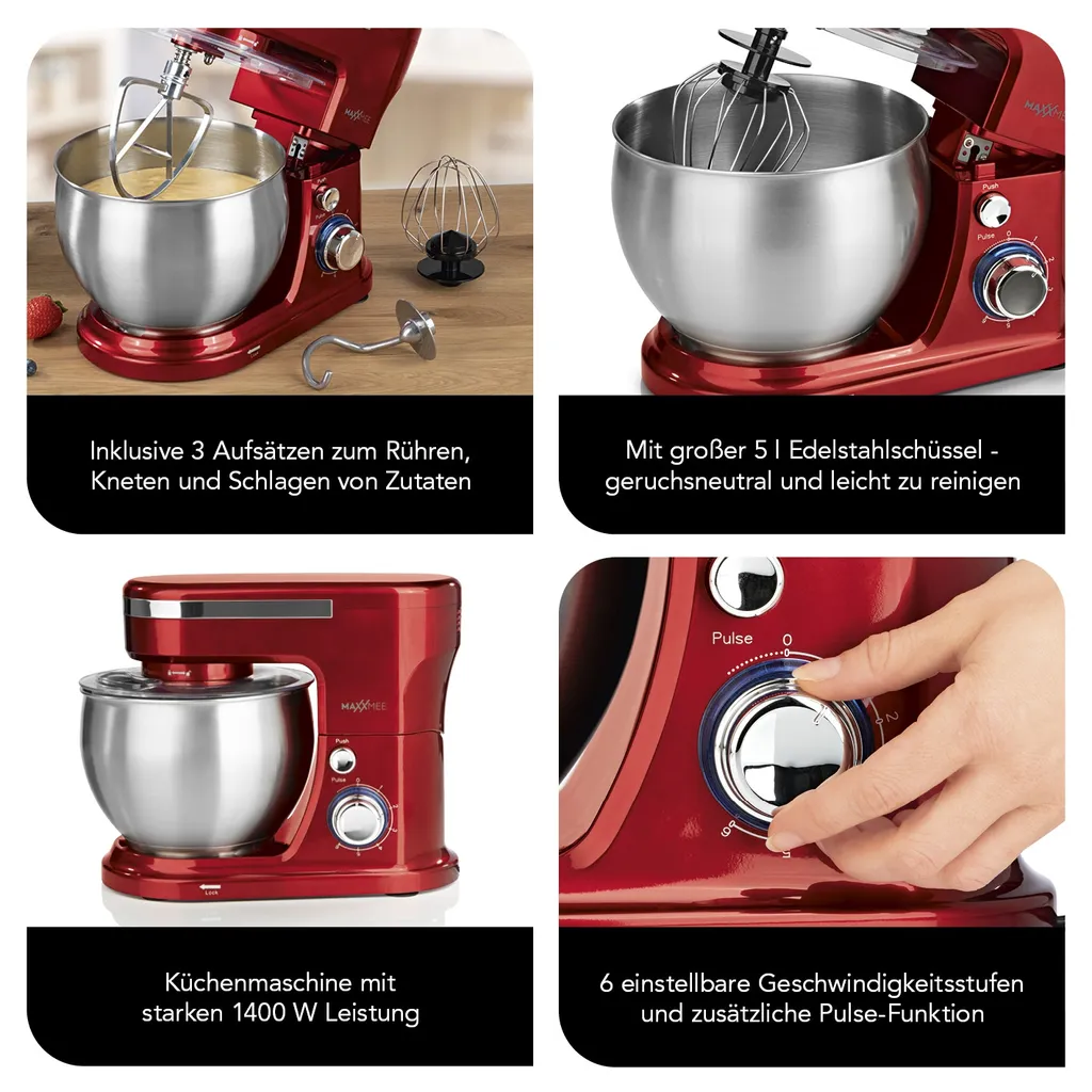 MAXXMEE Küchenmaschine Mit Zubehör - Rot 5 MAXXMEE Küchenmaschine Mit Zubehör - Rot – Bild 3