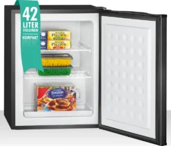 Bomann® Gefrierschrank, 42L Nutzinhalt, Mini Gefrierschrank Mit 2 Herausnehmbaren Gitterablagen, Gefrierschrank Mit Wechselbarem Türanschlag & Stufenloser Temperaturreglung - GB 7236 Schwarz