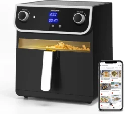 Aigostar - Ölfreie Fritteuse 8 L， Heißluftfritteuse Mit Klarsichtfenster， 1700 W， Doppelknopf & Doppel-LED-Touchscreen Heißluftfritteuse， 12 Voreingestellte Funktionen， Doppelkorb， Spülmaschinenfest， BPA-frei