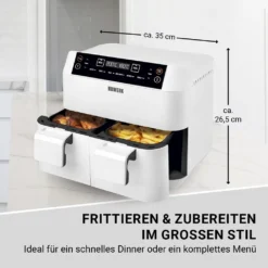 N8WERK Doppel-Heißluftfritteuse - 7,6l Heißluft Fritteuse Friteuse Fritöse XL Air Fryer Edelstahl Doppelkorb 2x 3,8L -Küchen Profi d786d75da6ea1ef74ec1afc3f4c9a42b