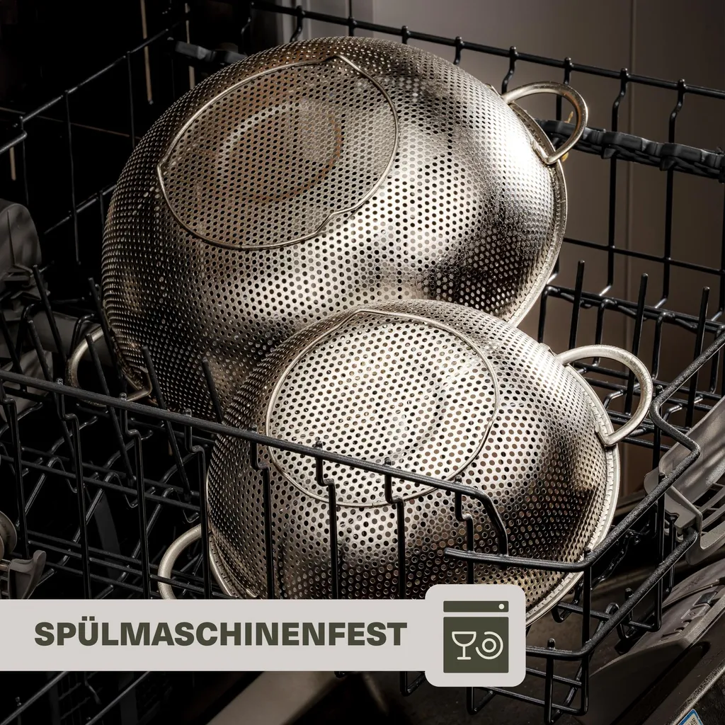 2 Nudelsiebe Aus Edelstahl Mit Mikroperforation - Groß & Klein - Spülmaschinenfest - Standfest - Für Pasta, Obst, Gemüse 8 2 Nudelsiebe Aus Edelstahl Mit Mikroperforation - Groß & Klein - Spülmaschinenfest - Standfest - Für Pasta, Obst, Gemüse – Bild 6