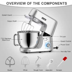 Homlee Küchenmaschine,Mit Knet- Und RüHrfunktion Leistungsstarke 1800W Küchenmaschine Mit GroßEr 7.2 Liter EdelstahlschüSse Inkl. RüHraufsatz, Knethaken & Schneebesen,Spritzschu -Küchen Profi d9e32760ab2479871ec0c7c46ba99a29