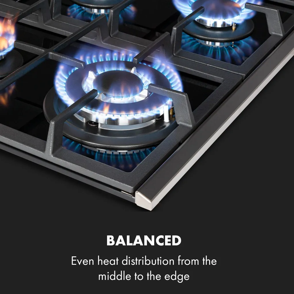 Klarstein Alchemist 4 Zonen Gaskochfeld , 4-flammig , Autark , 58,3 Cm , Einbau , Aluminium-Brenner , Stark-Brenner , Erdgas/Butangas , Edelstahl , Automatische Abschaltung , Topfträger Aus Gusseisen , Glaskeramik , Inkl. Schlauch Und Druckminderer , Schwarz 5 Klarstein Alchemist 4 Zonen Gaskochfeld , 4-flammig , Autark , 58,3 Cm , Einbau , Aluminium-Brenner , Stark-Brenner , Erdgas/Butangas , Edelstahl , Automatische Abschaltung , Topfträger Aus Gusseisen , Glaskeramik , Inkl. Schlauch Und Druckminderer , Schwarz – Bild 3