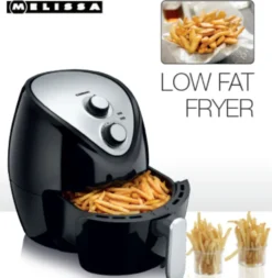 MELISSA 16290043 Heissluftfritteuse 3,5 Liter Fassungsvermögen Heißluft Fritteuse Air Deep Fryer XXL Mit Einstellbarem Thermostat Und Timer Ohne ÖL Einfach Zu Reinigen LOW FAT Fritteuse, 1300 W -Küchen Profi dc7f82f592960bcc49e86a3e32f102b9
