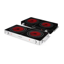 Klarstein VariCook Duo - Doppel-Infrarotkochplatte, Dual-Kochfeld, 3000 Watt Leistung, Aluminium-Gehäuse, Glaskeramik-Platte, Überhitzungsschutz, Tragegriffe, Silber -Küchen Profi dedbc04afe7d78c5a6313142bcd94210