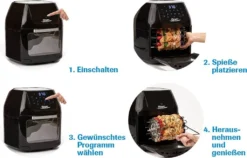 Mediashop Power AirFryer Multi-Function Heißluftfritteuse Backen Toasten Drehgrill Inkl. Rezeptheft Grillspieß 1800 Watt -Küchen Profi e07013193c20b2d6d6a9fcde629b5288