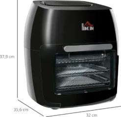 HOMCOM Heißluftfritteuse 11 L 1800W Mit 8 Menüs Zubehör Backofen Dehydrator Barbecue Für Gesundes ölfreies Fettarmes Kochen Stahl Schwarz 32 X 35,6 X 37,9 Cm -Küchen Profi e171766f036fd04912e0ce5263bdb610