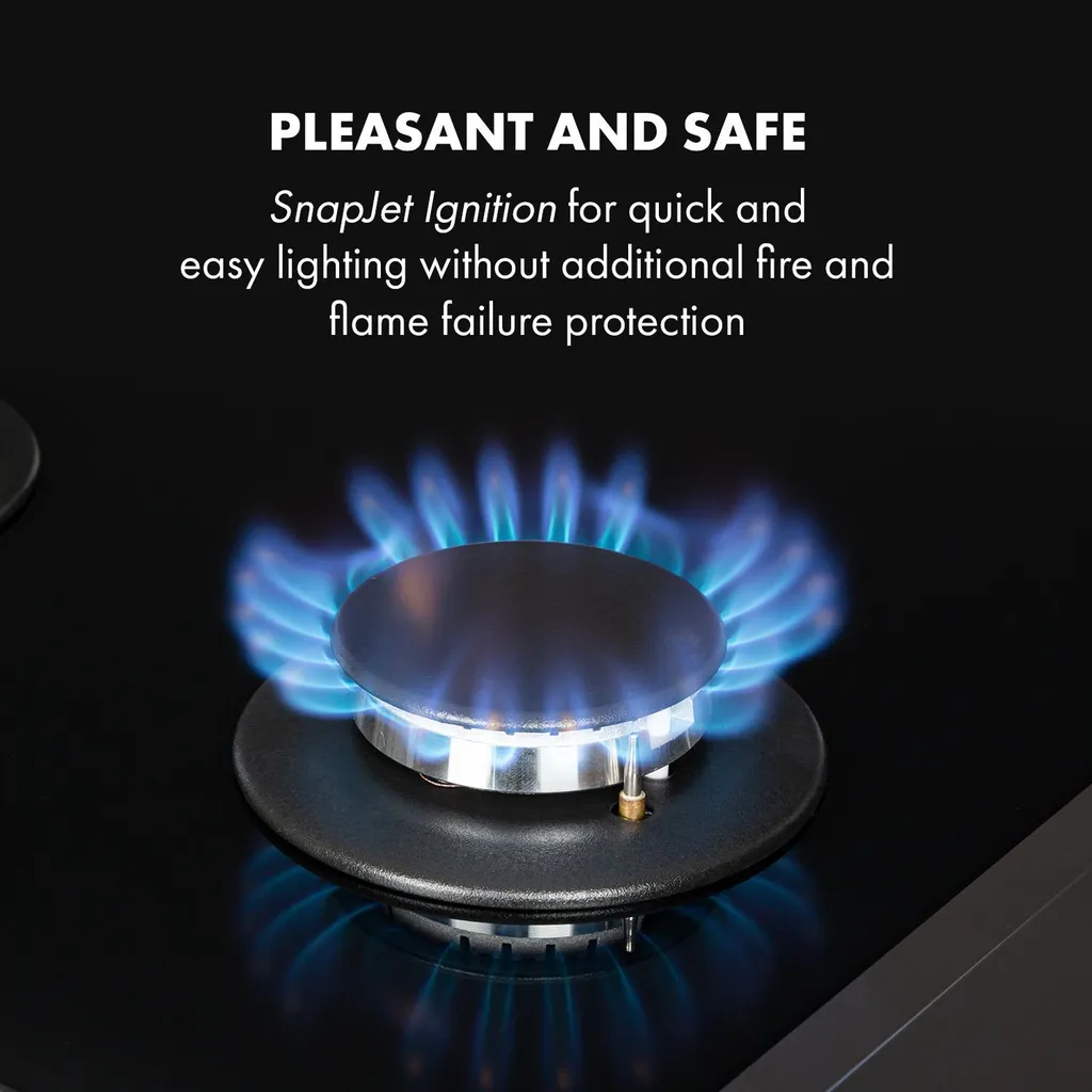 Klarstein Alchemist 4 Zonen Gaskochfeld , 4-flammig , Autark , 58,3 Cm , Einbau , Aluminium-Brenner , Stark-Brenner , Erdgas/Butangas , Edelstahl , Automatische Abschaltung , Topfträger Aus Gusseisen , Glaskeramik , Inkl. Schlauch Und Druckminderer , Schwarz 7 Klarstein Alchemist 4 Zonen Gaskochfeld , 4-flammig , Autark , 58,3 Cm , Einbau , Aluminium-Brenner , Stark-Brenner , Erdgas/Butangas , Edelstahl , Automatische Abschaltung , Topfträger Aus Gusseisen , Glaskeramik , Inkl. Schlauch Und Druckminderer , Schwarz – Bild 5