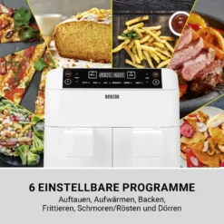 N8WERK Doppel-Heißluftfritteuse - 7,6l Heißluft Fritteuse Friteuse Fritöse XL Air Fryer Edelstahl Doppelkorb 2x 3,8L -Küchen Profi e4842cb8c5dbde8ed14a126434af8a2d