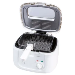 Clatronic FR 3771 Fritteuse, Geruchs- Und Fettdunstfilter, Stufenlos Regelbarer Thermostat Mit Kontrollleuchte (130 °C–190 °C), Großer Frittierkorb, 1800 W, Cool Touch-Gehäuse, Weiß