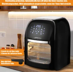 Jago® XXXL 8in1 Heißluftfritteuse 12L + 10 Zubehör - 1800W, LED Display Mit Touch Screen, 8 Programme / Timer, Ohne ÖL - Airfryer, Heißluft, Fritteuse, Heißluftofen, Backofen, Dehydrator, Grill -Küchen Profi e58f74ae5964ecb997dac685147651a2