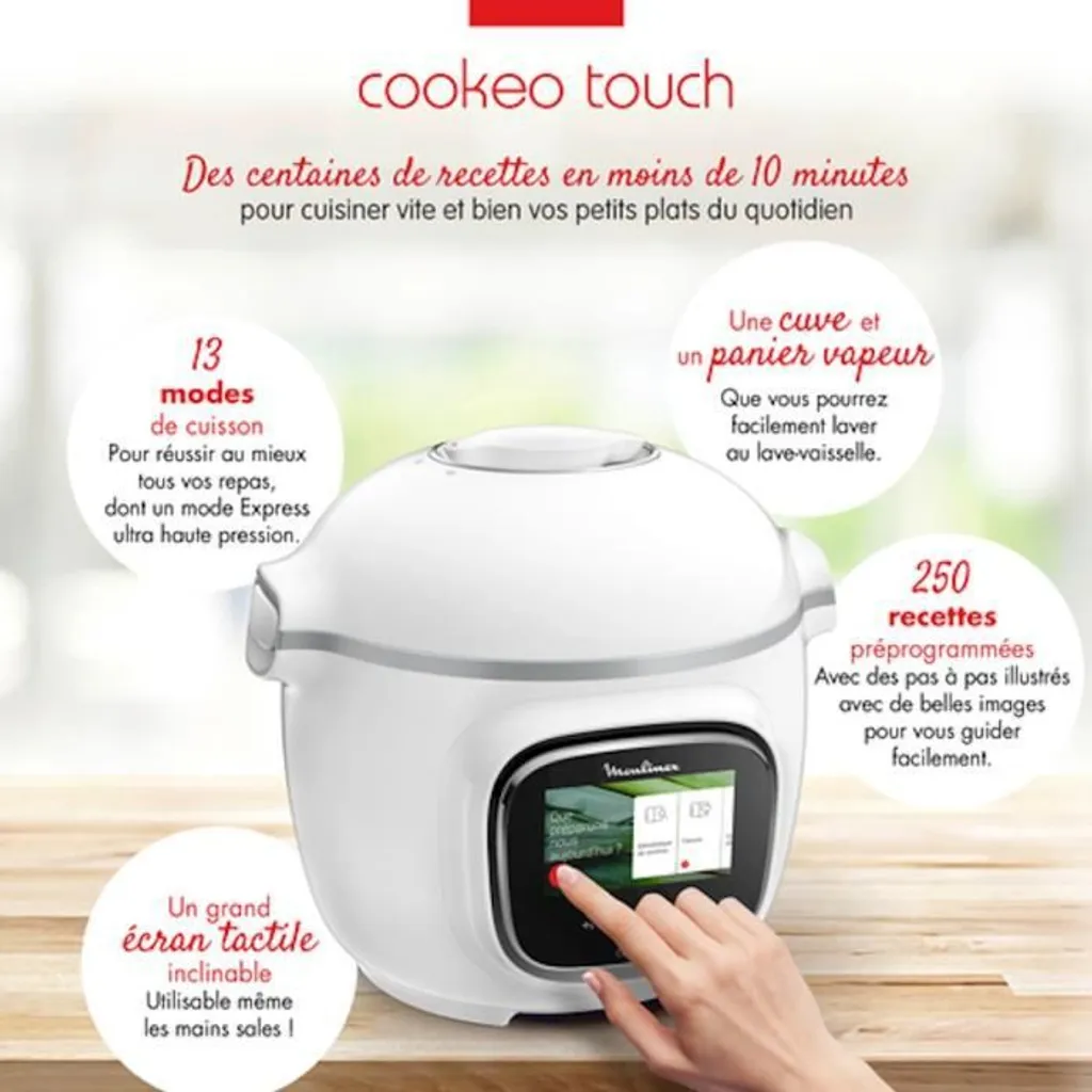 MOULINEX CE901100 Intelligenter Multikocher Cookeo Touch Touchscreen Mit Hohem Druck 250 Rezepte 13 Modi - Weiß 7 MOULINEX CE901100 Intelligenter Multikocher Cookeo Touch Touchscreen Mit Hohem Druck 250 Rezepte 13 Modi - Weiß – Bild 5