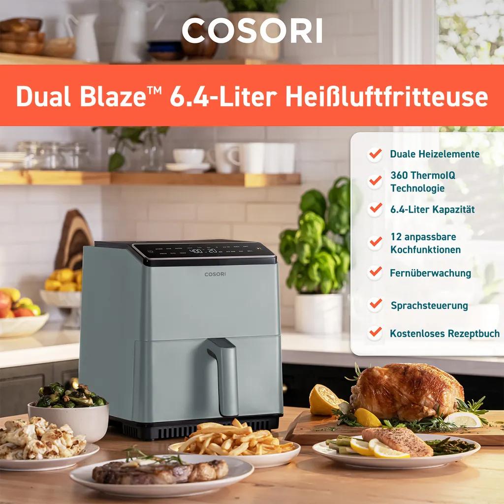 COSORI 6.4L DUAL BLAZE XXL Heißluftfritteuse, Grau 18 COSORI 6.4L DUAL BLAZE XXL Heißluftfritteuse, Grau – Bild 16