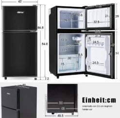 Merax Table Top Kühlschrank BCD-86A, 87 Cm Hoch, 43 Cm Breit, 60 L, Mini Kühlschrank Mit Gefrierfach, Doppeltür Und LED-Beleuchtung, Kühl-und Gefrierfunktion, Freistehend Und Klein -Küchen Profi eb2520df9baa106d4d1e964e6fcbf256