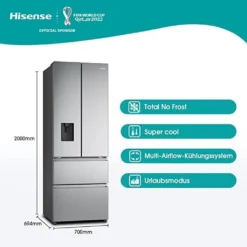 Hisense RF632N4WIE French Door Kühl-Gefrierkombination/ NoFrostPlus/ Inverter-Kompressor/ Wasserspender/ CrispZone/ 200 Cm/ Kühlteil 336 L/ Gefrierteil 149 L/ 38 DB/ 295 KWh/ Jahr/ Inox-Look -Küchen Profi ec239fcd0911f435c68144ce3977ca74