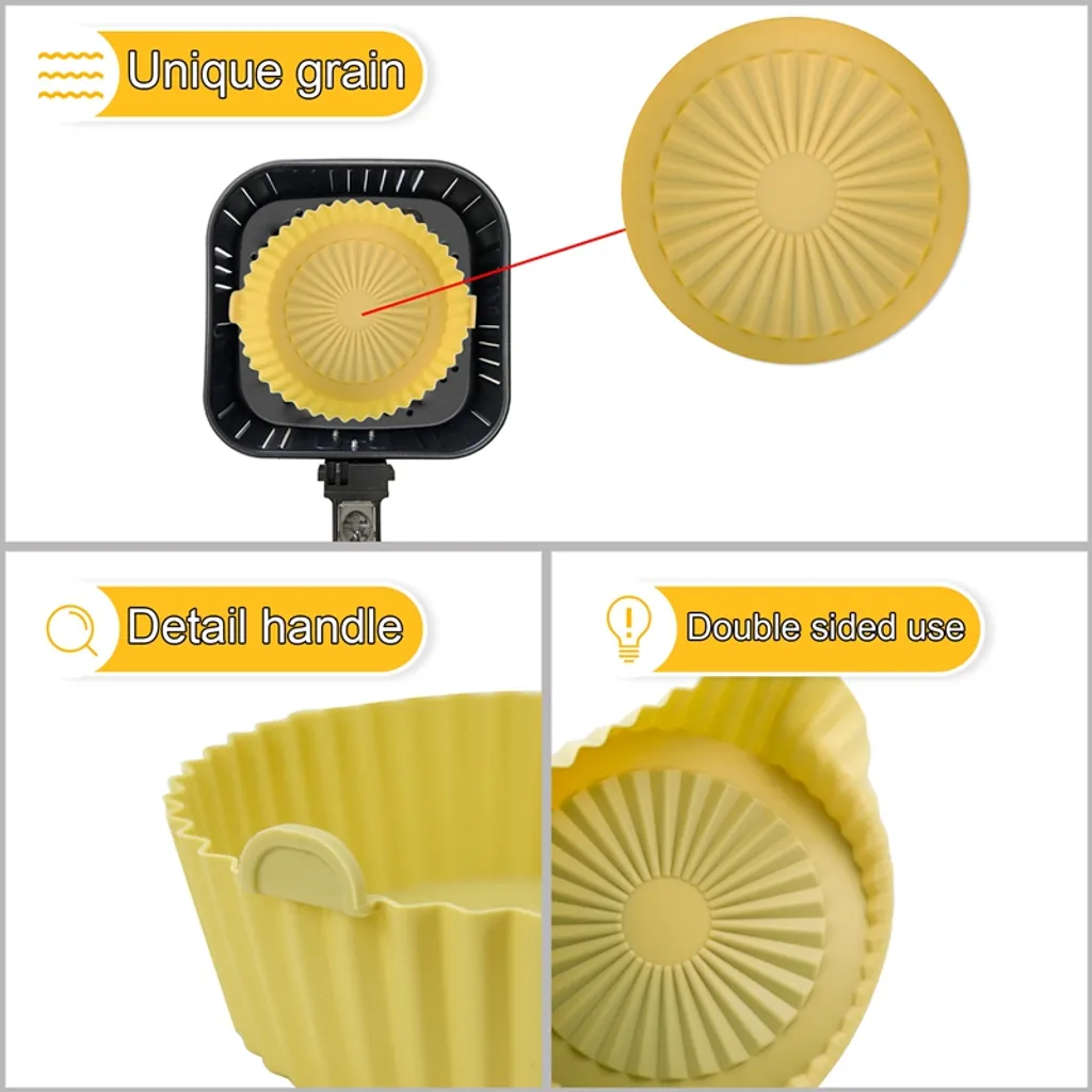 Wiederverwendbare Air Fryer Liner Pad Silikontopf Antihaft Dampfpad Backeinsatz Air Fryer Zubehör Heißluftfritteuse Matte Für Mikrowelle Küche Kochmatte Gelb 14,5cm 6 Wiederverwendbare Air Fryer Liner Pad Silikontopf Antihaft Dampfpad Backeinsatz Air Fryer Zubehör Heißluftfritteuse Matte Für Mikrowelle Küche Kochmatte Gelb 14,5cm – Bild 4