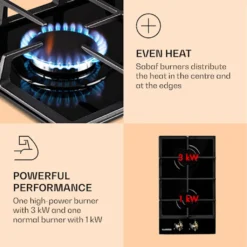 Klarstein Gaskochfeld Gasherd Einbau - Sabaf-Brenner - Erdgas/Propangas - Automatische Abschaltung - Gusseisen - Glaskeramik Retro-Look - 2-flammig - Schwarz Einbau Gas Kochfeld Gasherd 2 Platten Kochfelder Herdplatte Kochplatte Einbaukochfeld -Küchen Profi f01b83eaf46f588c6a8ed10d38c5b3d9