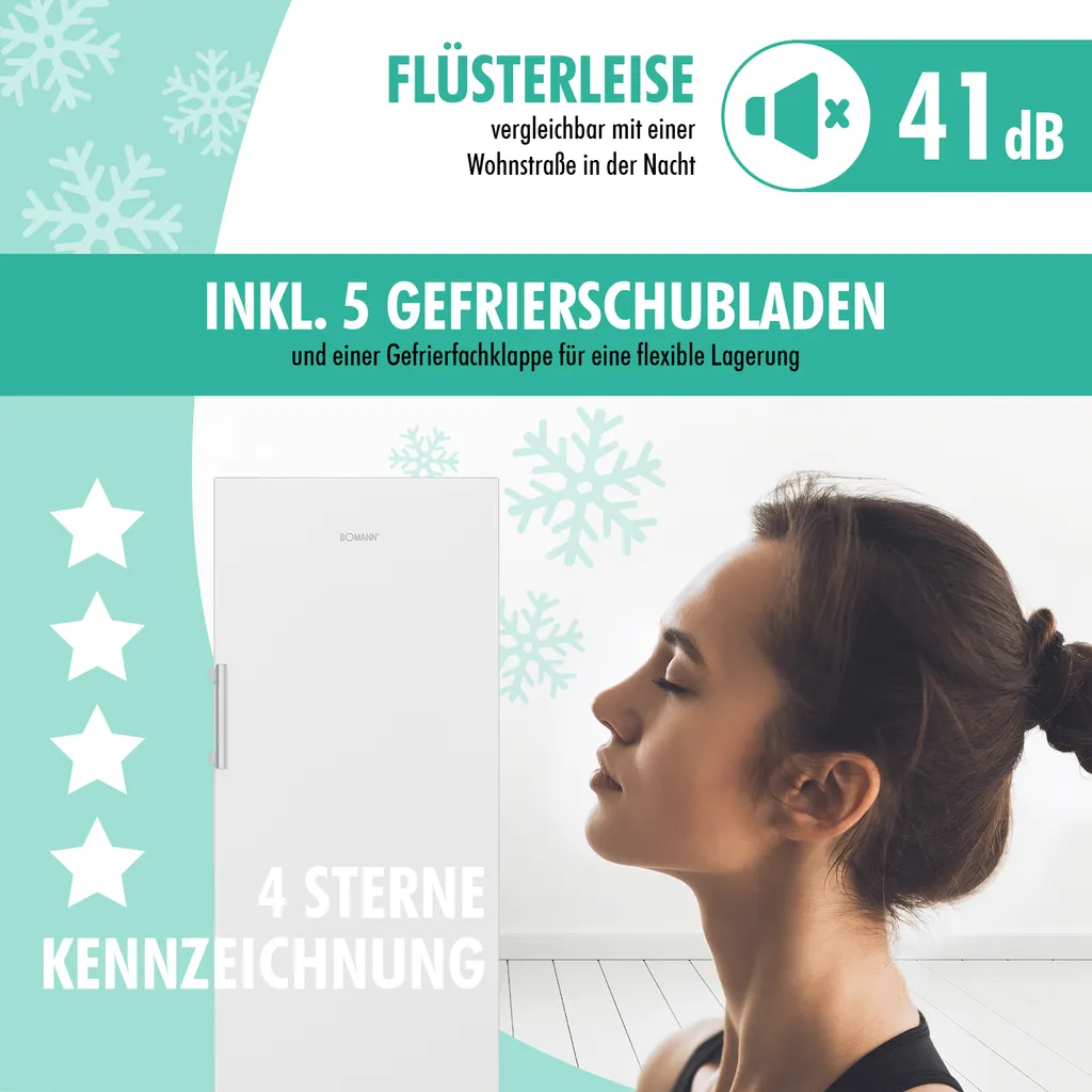 Bomann® Gefrierschrank Nofrost Freistehender 194 Liter Nutzinhalt, Total No Frost - Nie Wieder Abtauen - Schnellgefrierfunktion U. MultiAirflow-System, Türanschlag Wechselbar - GS 7326.1 Weiß 6 Bomann® Gefrierschrank Nofrost Freistehender 194 Liter Nutzinhalt, Total No Frost - Nie Wieder Abtauen - Schnellgefrierfunktion U. MultiAirflow-System, Türanschlag Wechselbar - GS 7326.1 Weiß – Bild 4