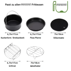 Monzana Heißluftfritteuse Zubehör 8tlg. Fritteuse Set Inkl. Brotbackkorb 3,6L Pizzapfanne Silikonpfanne Grillrost Spieße -Küchen Profi f244e412d4361213fd1f9c12c117abbc
