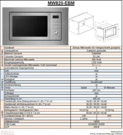 PKM Einbau Mikrowelle Microwellengerät Mikrowellenherd MW820-EBM Edelstahl 800 W -Küchen Profi f370f5449c83ce7c2978d8cabc632f23