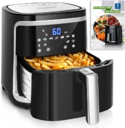 Aigostar Cube - 7L Heißluftfritteuse, Friteuse Heissluft 1900 W Heissluftfriteuse, 7 Programmen, Warmhalten, 20 Rezepte, Ohne Öl, Für 6-10 Personen, Air Fryer Mit Digitalem LED-Touchscreen, Schwarz