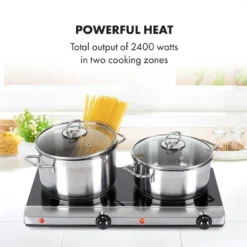 Klarstein Cookbuddy Doppelkochfeld , 2400W , Infrarot , Glaskeramik , Mobile Kochplatte , 2 X 18 Cm (Ø) Kochzone , 5 Temperaturstufen , Überhitzungsschutz , Elektrisch , Camping-Kochfeld , Edelstahl , Silber -Küchen Profi f4907c2703ec0b5e6c41259eda32141e