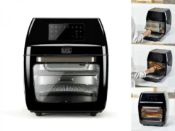 Black & Decker Black+Decker BXAFO1200E Minibackofen Heißluftfritteuse Zwei Röste, Fettauffangschalen, Griff, Frittierkorb, 360° Drehspieß -Küchen Profi f5becf6e9a0ace1b95a29234f9421e0e