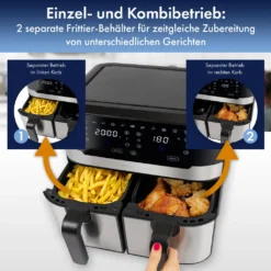 ProfiCook® Doppel-Heißluftfritteuse 9 Liter, XXL Heißluftfritteuse Doppelkammer, Frittieren Mit Heißer Luft Ohne Zusätzliches Öl, 9 Programme, Air Fryer, Touchscreen, PC-FR 1242 H, 2400W -Küchen Profi f690c80258420972f516060214cf8607