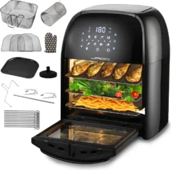 Jago® XXXL 8in1 Heißluftfritteuse 12L + 10 Zubehör - 1800W, LED Display Mit Touch Screen, 8 Programme / Timer, Ohne ÖL - Airfryer, Heißluft, Fritteuse, Heißluftofen, Backofen, Dehydrator, Grill -Küchen Profi f714a17ff23e6785a00714d580b8fcd4