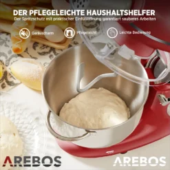 AREBOS 6-in-1 Küchenmaschine 1500W, Fleischwolf, Blender, Nudelmaschine, Knetmaschine Mit Edelstahl-Schüssel 5,5 L, Rot -Küchen Profi f9d5559f5aef568915acc58131d4b951