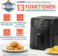 Cosori Premium 5,5-Liter Heißluftfritteuse Mit Spießgestell, Schwarz 28 Cosori Premium 5,5-Liter Heißluftfritteuse Mit Spießgestell, Schwarz -Küchen Profi fa114c6743b5205df2407d1df17b4534