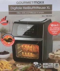 GOURMETmaxx Heißluft-Fritteuse Digital - 12l - 1800W Heißluft Fritteuse Fettfrei 12L Friteuse Airfryer Digital Drehgrill XL Fritöse -Küchen Profi fbd75082f5116ec1b01ddbfd37480e70
