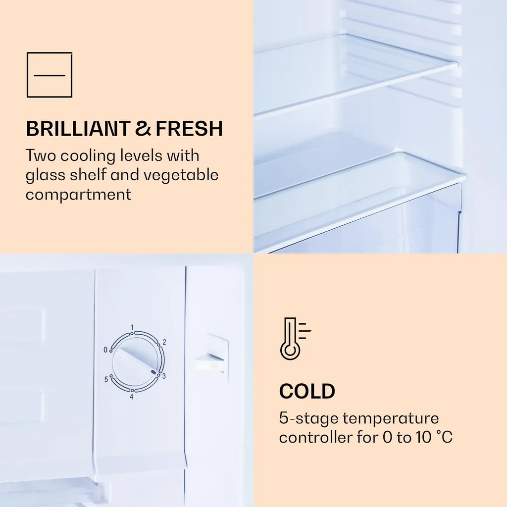 Klarstein CoolArt 79L Kühl-Gefrier-Kombination , Gefrierfach 9l , Designtür, 5-stufiger Temperaturregler Für 0 Bis 10 °C 7 Klarstein CoolArt 79L Kühl-Gefrier-Kombination , Gefrierfach 9l , Designtür, 5-stufiger Temperaturregler Für 0 Bis 10 °C – Bild 5